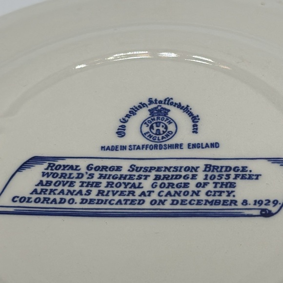 Vintage Old English Staffordshire Ware plate, Royal Gorge Suspension Bridge, CO - Picture 5 of 5